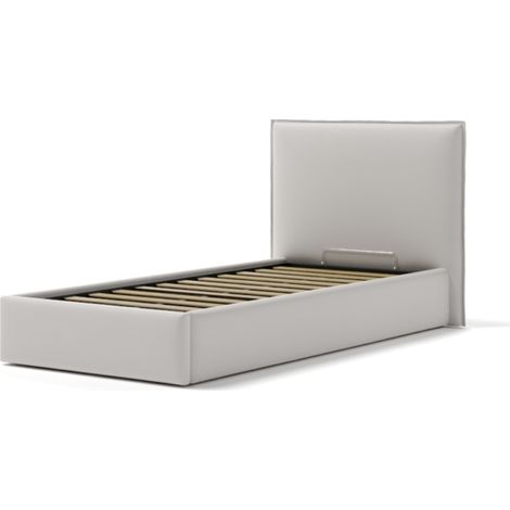 letto singolo "zoom" in ecopelle colore bianco con rete e contenitore, 90x190 cm