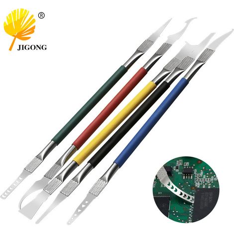 Kit de 5 outils pour faire levier sur le processeur, outils de retrait de puces de carte mère pour la réparation de téléphones portables, outils de retrait d'adhésif, crochets et grattoirs à adhésif.