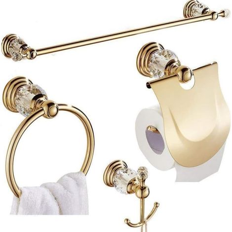 Juego de toallero de cristal de 24 pulgadas, herrajes dorados de acero inoxidable para baño