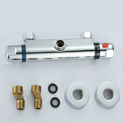 Thermostatic Shower Mixer, Wall-Mounted Thermostatic Shower Faucet with 38°C Safety Button, Anti-Scald Shower Mixer. Water flows from the copper body. (1/5)