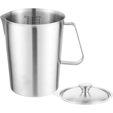 1 Pichet Mousseur,Acier Inoxydable 304,Capacité 2 Litres,Échelle Double,Cuisine Café