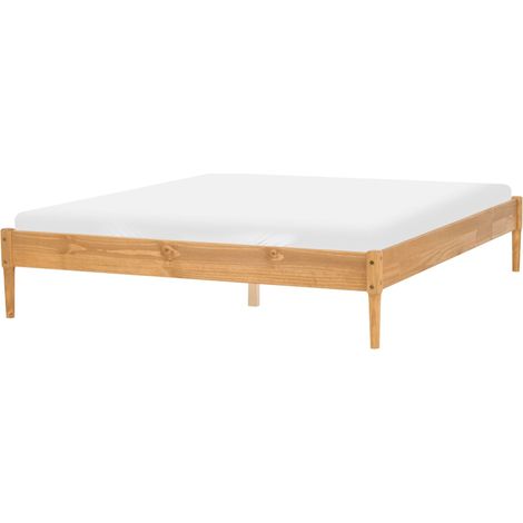 Bed Light Brown Pine Wood Frame with Slatted Bed Base without Headboard EU King Size 5ft3 Natural Scandi Style VEYRAC (1/5)