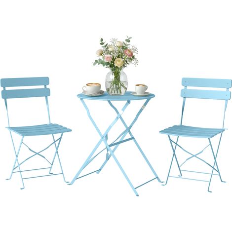 Outsunny Folding Bistro Set with Round Garden Table and Chairs, Light Blue