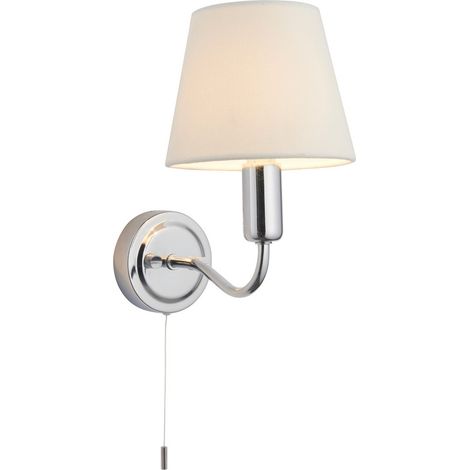 Endon Conway Applique murale classique chromée avec abat-jour conique ivoire et interrupteur à tirette, IP44