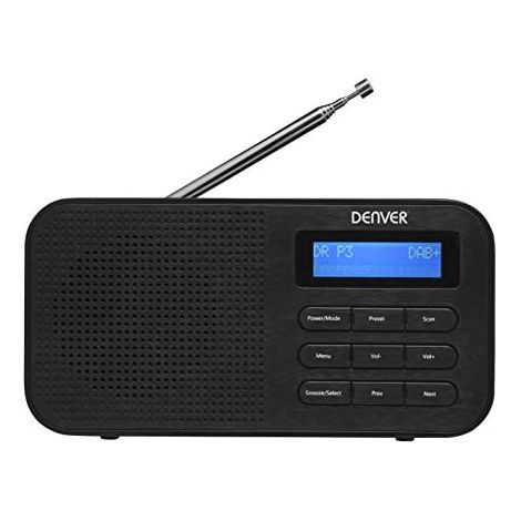 Radio numérique Dab+ et FM. Denver DAB-42BLACK. Horloge, alarme et réveil. Fonctionne sur piles et sur secteur. Volume 1W. Finition en bois.