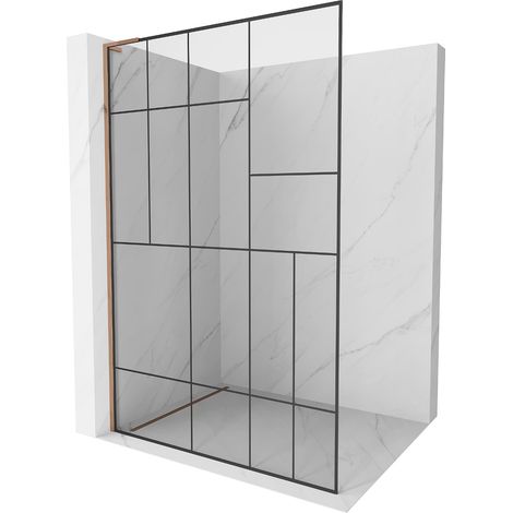 Mexen Kioto L Duschwand Walk-in 90 x 200 cm, schwarzes Muster, roségold - 800-090-103-60-78