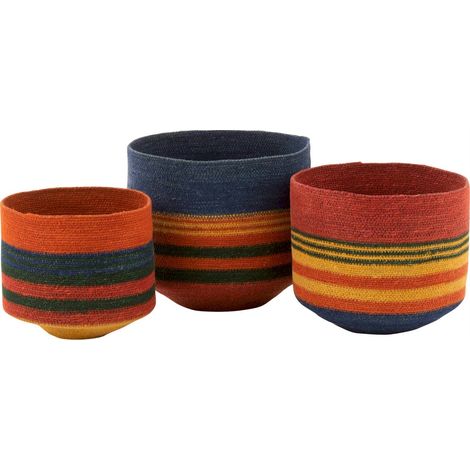 Set de 3 paniers ronds colorés en fibres naturelles - multicolore (1/4)