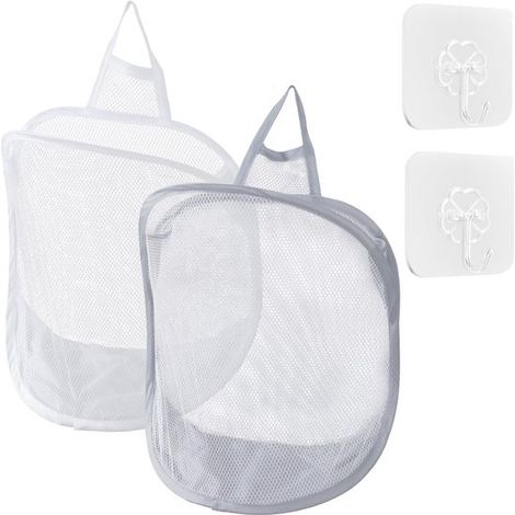 Paniers à linge suspendus 2 pièces – Sacs à linge muraux avec crochets autocollants – Paniers suspendus pour vêtements – Pour hôtel camping et maison (1/5)