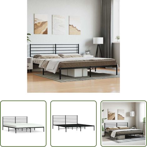 Metallbett - Bettgestell mit Kopfteil Metall Schwarz 200x200 cm (1/5)