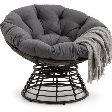 Sillon Papasan Giratorio Ergonomico con Cojin Acolchado para Salon Dormitorio o Terraza en Acero Gris 92 x 67 cm