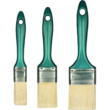 Lot de 3 Pinceaux 25 Mm 38 Mm 50 Mm Série 07 pour Divers Types de Peinture, Les Émulsions, Peintures au Latex, Acryliques, Vernis, Vert (1/5)