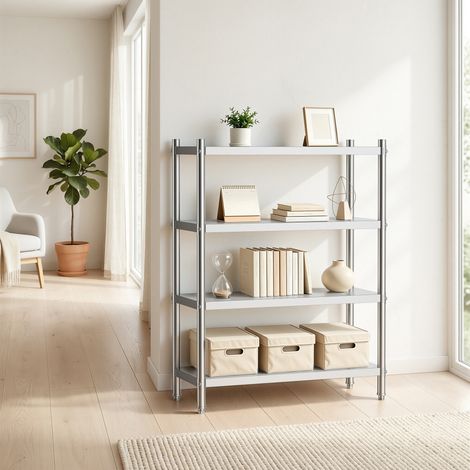 Wiltec Edelstahlregal Gastro Schwerlastregal 155x120x50cm aus 201 Edelstahl Küchenregal Vorratsregal Lagerregal für Küche Werkstatt und Keller