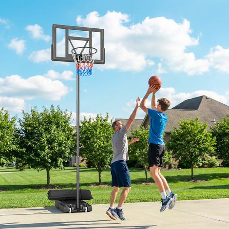 Panier de basket extérieur réglable en hauteur de 135 à 305 cm, support avec panneau arrière incassable de 110 x 70 cm et 2 roues.
