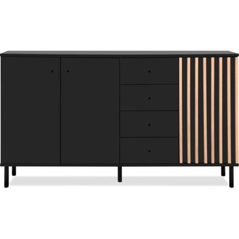 Buffet - MONZA - Décor noir / chene artisan - 3 portes - 4 tiroirs - 160 x 90 x 40 cm (1/5)