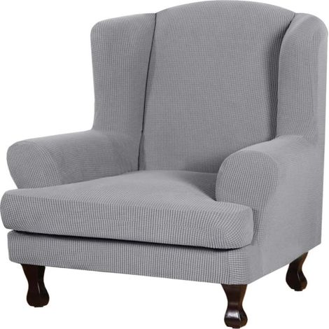 Housse Fauteuil Carreaux Gris Clair – Élastique – Oreilles Incluses – Confortable et Doux (1/5)