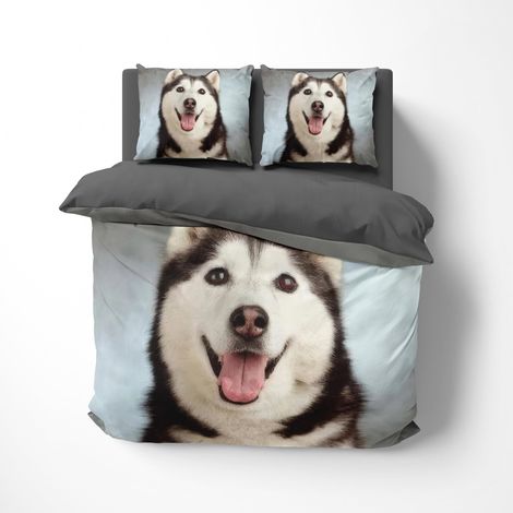 Parure de lit réversible 3D Husky 2 pièces avec housse de couette 135 x 200 cm et taie d'oreiller 80 x 80 cm avec fermeture éclair (1/5)