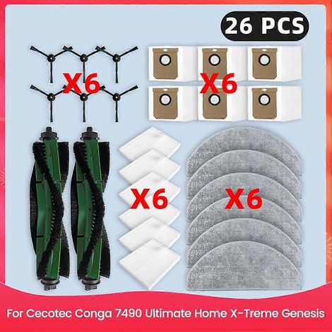 Pièces détachées pour balai aspirateur Cecotec Conga 7490 Ultimate Home X-Treme Genesis : filtre, brosse principale, sac à poussière et accessoires. (1/5)