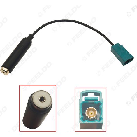 Antenne autoradio FAKRA vers ISO compatible avec les véhicules Volkswagen, Mercedes-Benz, BMW, Peugeot, Citroën et Ford.