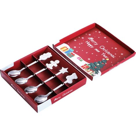 Ensemble de cuillères à café en acier inoxydable, gâteau à Dessert pour cadeaux de noël, famille et amis, argent (1/4)