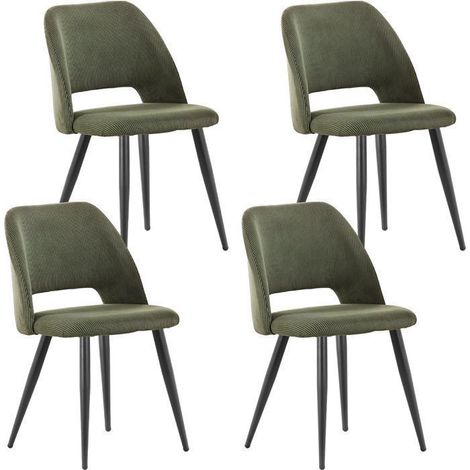 Lot de 4 chaises de salle à manger en velours vert armée – Chaise rembourrée avec pieds en métal – Dossier ergonomique 42 cm