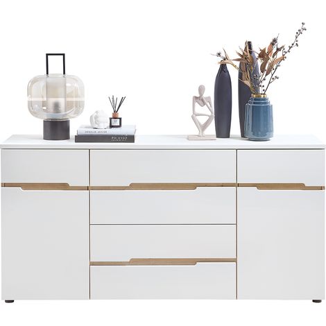 Wohnzimmer-Sideboard mit 165 cm Breite in weiß supermatt und Eiche - MANRESA-36 (1/5)