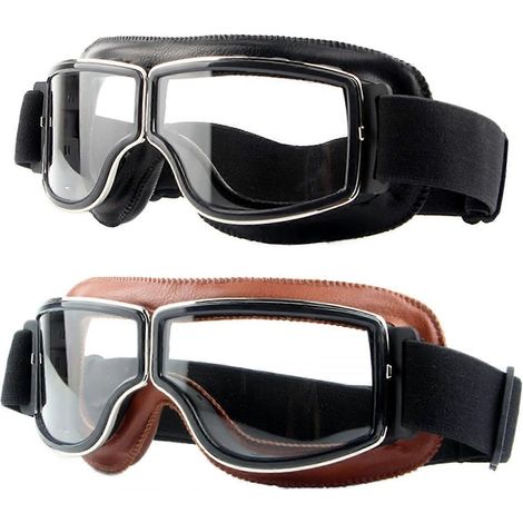 Lunettes de moto, lot de 2, style vintage, anti-buée, en cuir PU, résistantes à la poussière, pour casque de quad/moto tout-terrain. Protection optimale pour la pratique du motocross et du cross. (1/5)