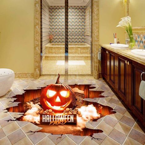 Autocollants 3D pour sol, mur et plafond d'Halloween, motif citrouille effrayante, amovibles DECORATION DE FETE MURALE (1/5)