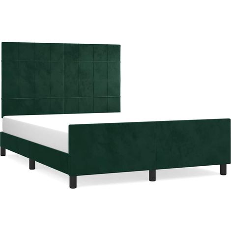 Lit double Lit adulte Cadre de lit sans matelas vert foncé 140x190 cm velours (1/5)