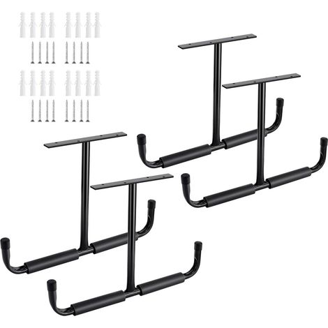Crochet De Plafond - Crochet De Stockage En Métal Pour Garage - Pour Échelles, Vélos, Outils, Bois Et Objets Lourds - 4 Pièces - Noir (1/5)
