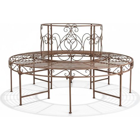 Banc tour d'arbre fer marron patiné 92x164x164cm