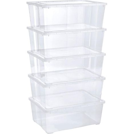 Boites de Rangement avec Couvercle - 10 L - Caisses empilables en plastique transparent - Pour vêtements, chaussures, jouets, bricolage