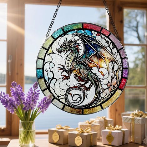 Attrape-soleil vitrail 16 cm – Ornement décoratif pour fenêtre, mur ou porte, cadeau anniversaire femme homme Noël (1/4)