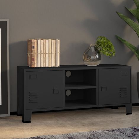 Mueble de TV industrial metal negro 105x35x42 cm (1/5)