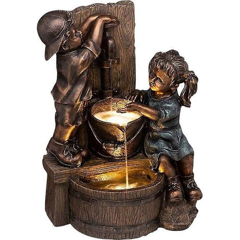 Hier ist ein Titelvorschlag auf Französisch (weniger als 190 Zeichen): Gartenfigur aus Kunstharz: Skulptur eines Jungen und eines Mädchens, die unter Wasserdruck baden, originelle Gartendekoration (Ze (1/4)