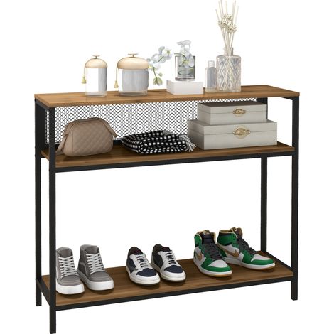 Sideboard-Konsolentisch/Flurregal, Industriedesign, 100 cm x 29,5 cm x 90 cm, Braun + Schwarz