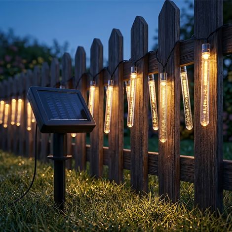 Ghirlanda Luminosa Solare LED 4,8 m con 20 Tubi Effetto Goccia, Luce Calda, IP65 Impermeabile, Pannello Solare con Picchetto, Luci Decorative da Esterno per Giardino Terrazzo Balcone (1/5)