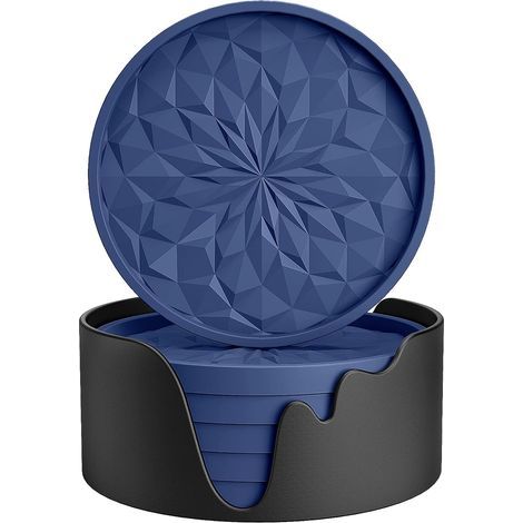 Sets de table en silicone pour boissons – Tapis de protection pour table – Antidérapants, antiadhésifs, décoration de table basse – Bleu marine [Lot de 6]