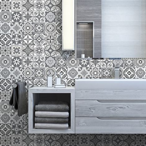 Sticker Mural Carrelage adhésif Cuisine Salle de Bain - 24 STICKERS CARREAUX DE CIMENT AZULEJOS ARCANGEL - 24stickers15x15cm (1/5)