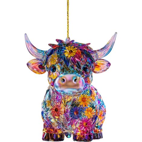 Pendentif Vache Des Highlands - Acrylique 2D - Décor Accroché Maison Fêtes - Ornement Noël - 1 Pièce (1/5)