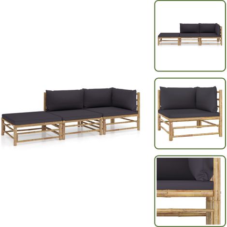 Salon de jardin 3 pcs avec coussins gris foncé bambou - Salon De Jardin - Mobilier De Jardin - Set De Salon - Meubles De Jardin - Bambou