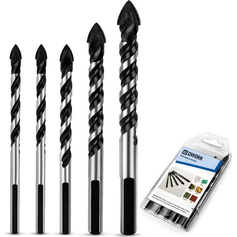 Lot de 5 forets multi-matériaux pour céramique, carrelage, béton, brique, verre, plastique et bois, 6, 6, 8, 10, 12 mm, pointe en carbure de tungstène. (1/5)