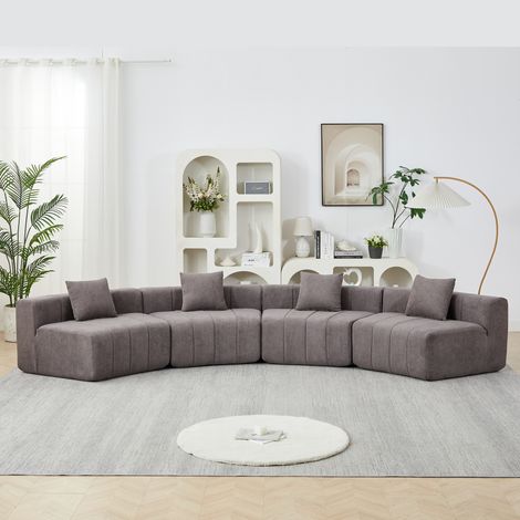 Sofá modular curvo de chenilla gris con 2 cojines, sin montaje OKMYHOME (1/5)