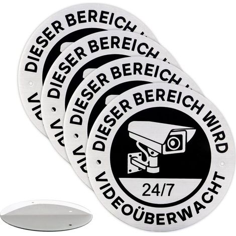 4 cartelli CCTV da 10 cm di diametro, autoadesivi in alluminio, per videosorveglianza, per aree private, adesivi CCTV, rotondi (1/5)