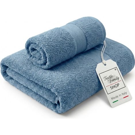 Coppia Asciugamani Viso e Ospite Acciaio - Spugna 100% Cotone 450 g/m² Made in Italy