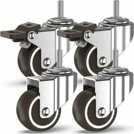 50 mm Roulettes pivotantes 4 à tiges filetées, roulettes pour meubles, roues à freins pour transport industriel de planches (avec tiges M10, 2 avec freins, 2 sans freins) (1/5)