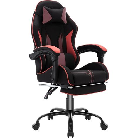 Gaming Stuhl Ergonomisch Fußstütze Kopfstütze 130kg Schwarz (1/5)