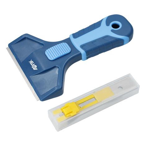Ferrestock FSKRK1000 Rascavidrio fabricado en plástico resistente con perfil engomado para un mejor agarre, cuchilla de 39mm retráctil y 5 hojas de recambio