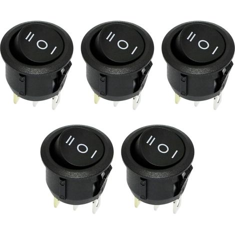Interrupteur à bascule rond 5 pièces, interrupteur à bascule 3 broches 3 positions interrupteur à bascule à bascule ON-Off 6A/250V AC (noir) (1/4)