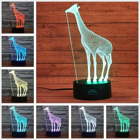 Veilleuse Girafe 3D, 7 Couleurs, Lampe de Table Tactile LED, Économie d'Énergie, Lampe Animale, Décoration Intérieure Tendance et Créative, Cadeau (1/3)