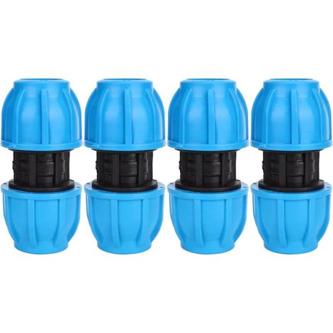 Set di 4 raccordi a vite per tubi dell'acqua, in plastica PE da 25 mm con raccordo dritto in ottone per tubi in MDPE, PVC e PPR.
